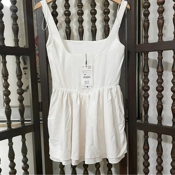 NWT! Zara White Corset Minimalist Coquette Formal Bridal Mini Dress Small - Picture 5 of 11